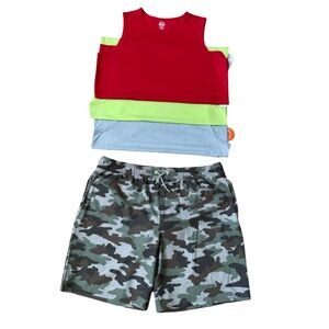 Wonder Nation HUSKY SWIM BUNDLE Camo Shorts and Colorful Tank Tops ALL 14/16 H